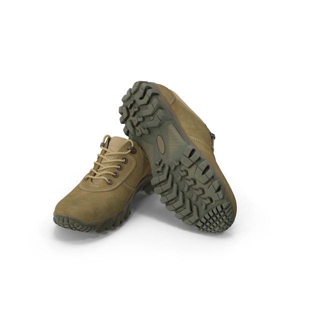 pair of brown suede hiking boots on white background