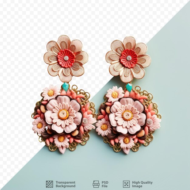 A pair of earrings with flowers and a picture of a flower.