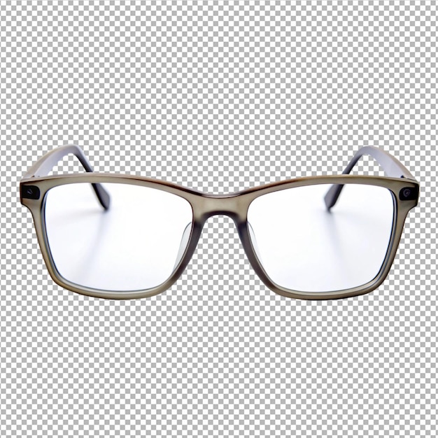 a pair of eyeglasses with a gold frame and a silver lens