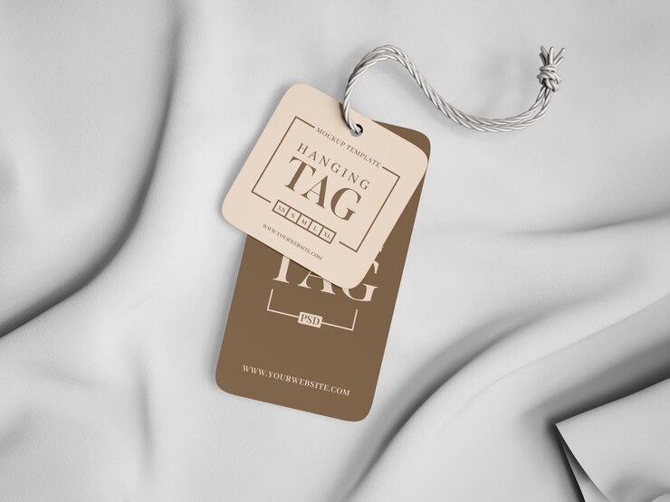 PSD pair of fashion label hang tag branding mockup