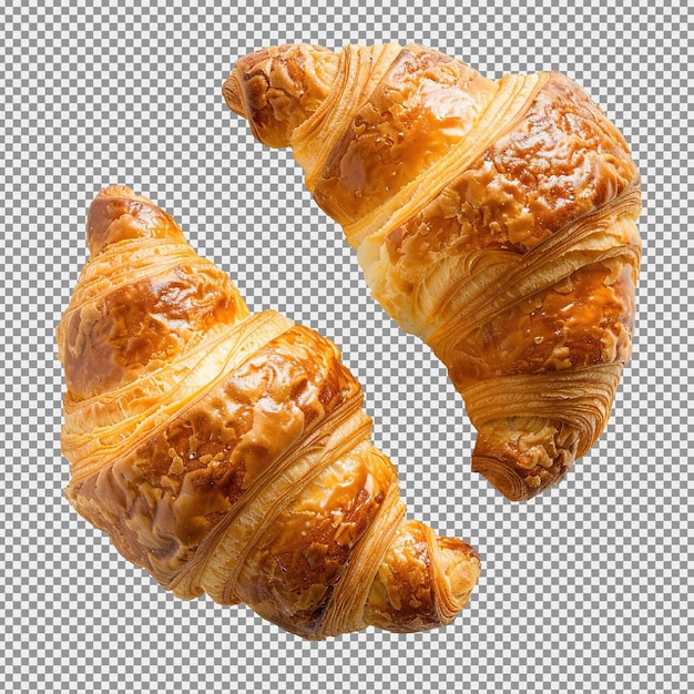 PSD pair of fresh croissant top view isolated on a white background