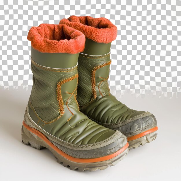 PSD a pair of green boots with orange and orange on them