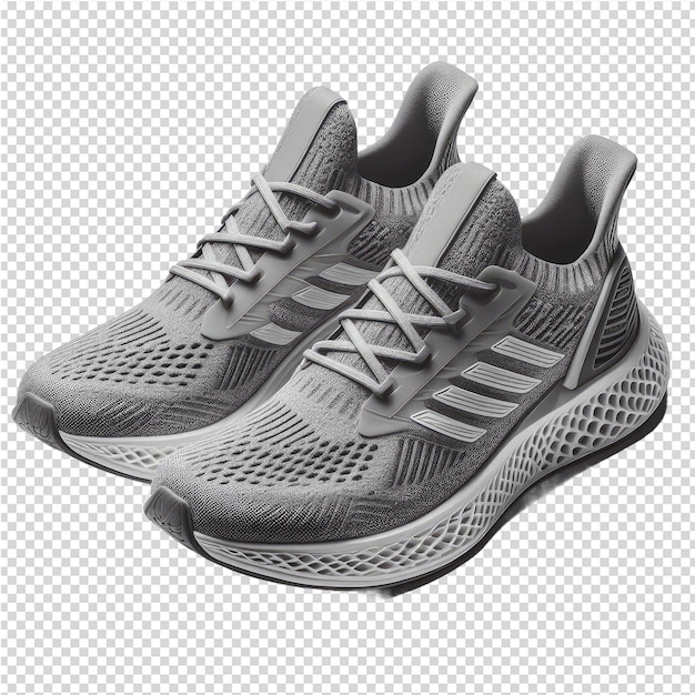 PSD a pair of grey athletic shoes with a silver band