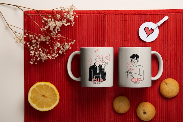 PSD pair of mugs for couples with romantic prints