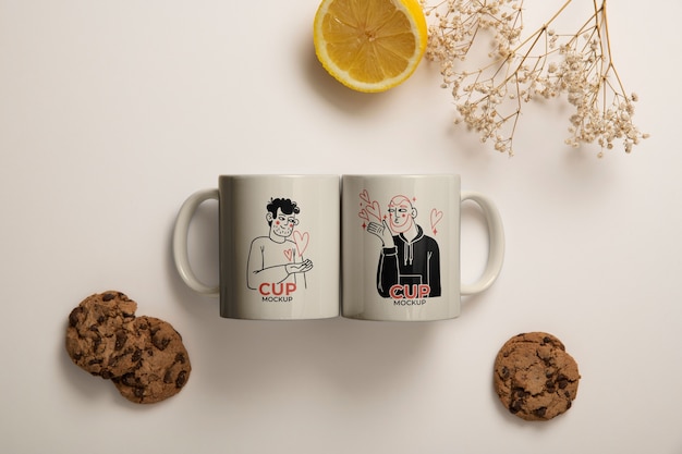 PSD pair of mugs for couples with romantic prints