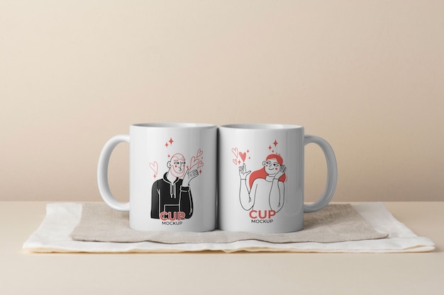 PSD pair of mugs for couples with romantic prints