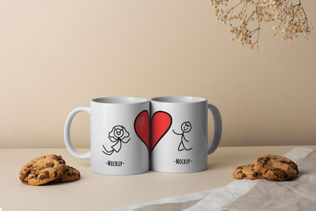 PSD pair of mugs for couples with romantic prints