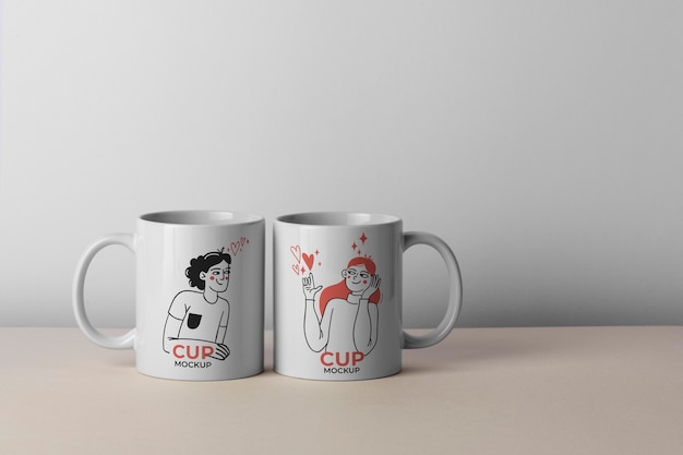 PSD pair of mugs for couples with romantic prints