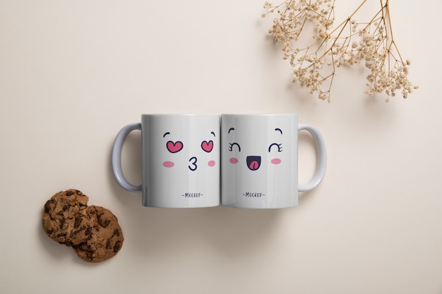 PSD pair of mugs for couples with romantic prints