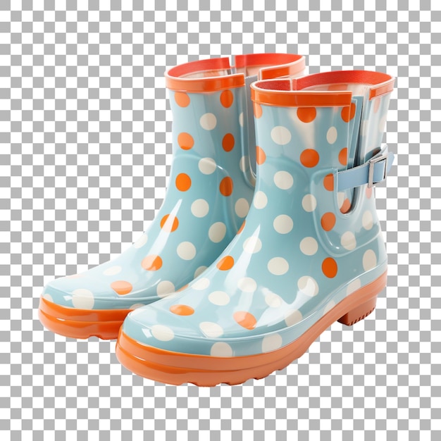 PSD a pair of rubber boots with orange and white polka dots