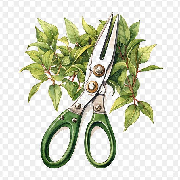 A pair of scissors with green handles and a green handle