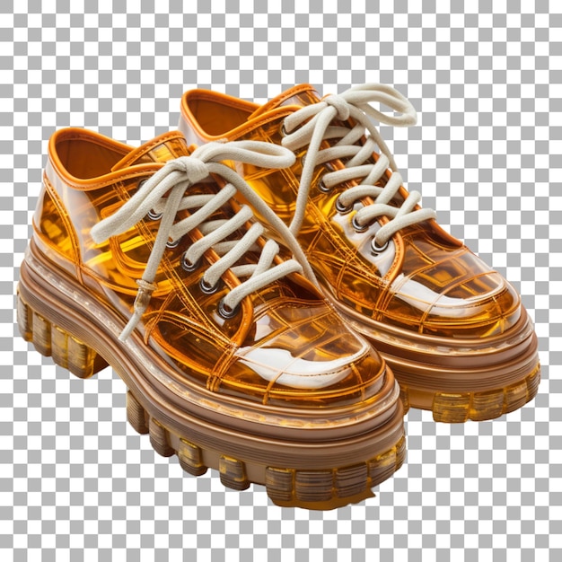 A pair of shoes with laces on a transparent background