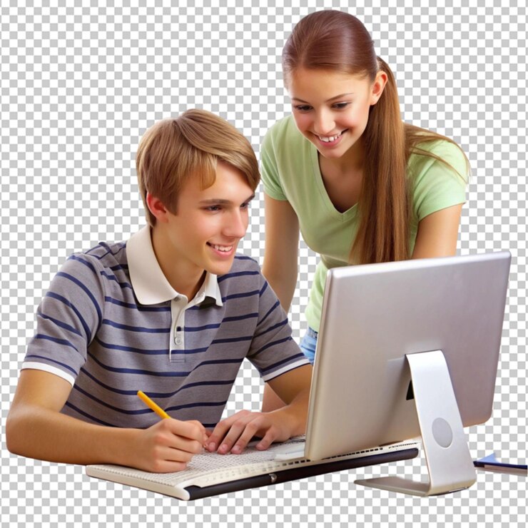 PSD a pair of students studying with a computer