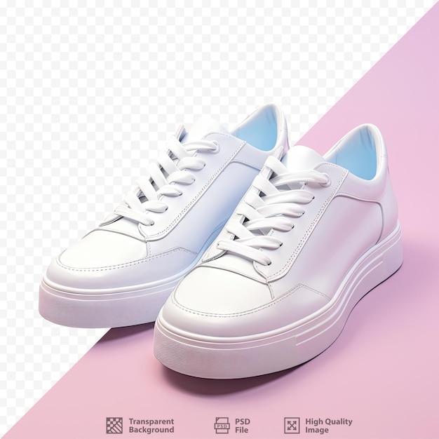 A pair of white sneakers with a blue and white background.