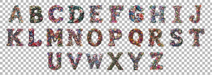 PSD pakiet alfabetów od a do z w stylu świątecznym ustawiony na przezroczystym tle dla projektów świątecznych, uroczystych marek lub sezonowych aplikacji typograficznych