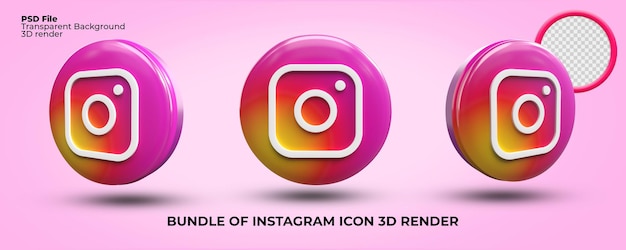 Pakiet ikon renderowania 3D instagram przezroczysty