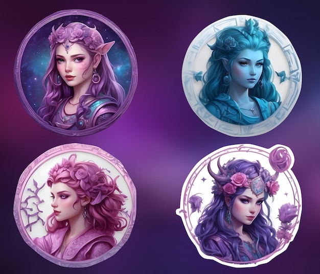 PSD pakiet naklejek psd z postaciami zodiac girl fantasy art concept