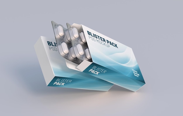 Pakiet z dwoma blistrami z tabletkami leków Szablon makiety renderowania 3d