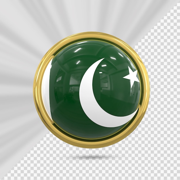 Значок флага пакистана с золотым 3d рендерингом