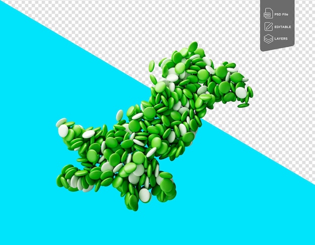 PSD パキスタンの地図 緑と白のキャンディーで作られた 3dイラスト