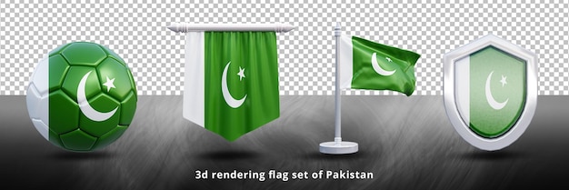 Pakistan nationale vlag set illustratie of 3d-realistische pakistan zwaaiende land vlag ingesteld pictogram