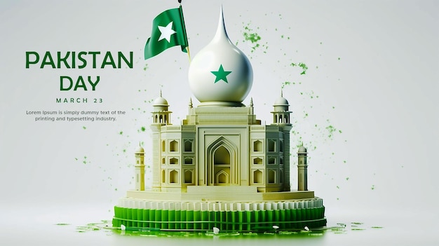 PSD pakistan resolution day background national map with flag and mosque building