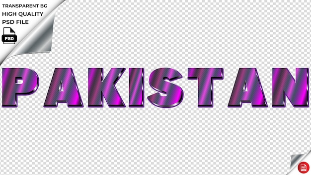 PSD pakistan typografia purpurowe światło tekst metaliczny psd przezroczysty