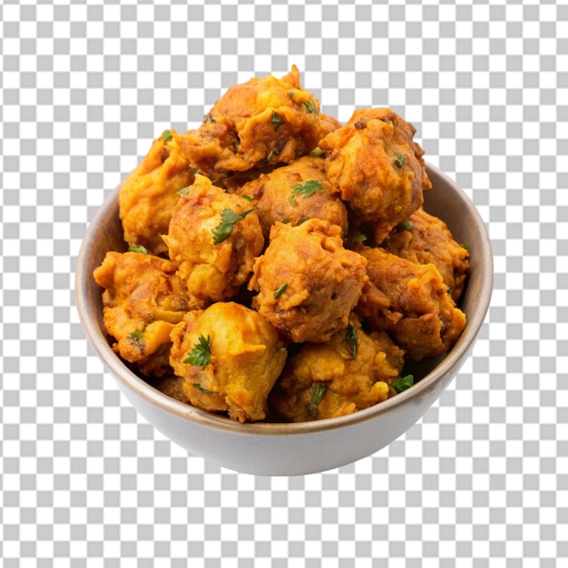 Pakora in een schaal op witte achtergrond