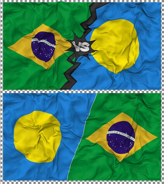 Palau versus Brazilië Half gecombineerde vlag Cloth Bump Texture 3D Rendering
