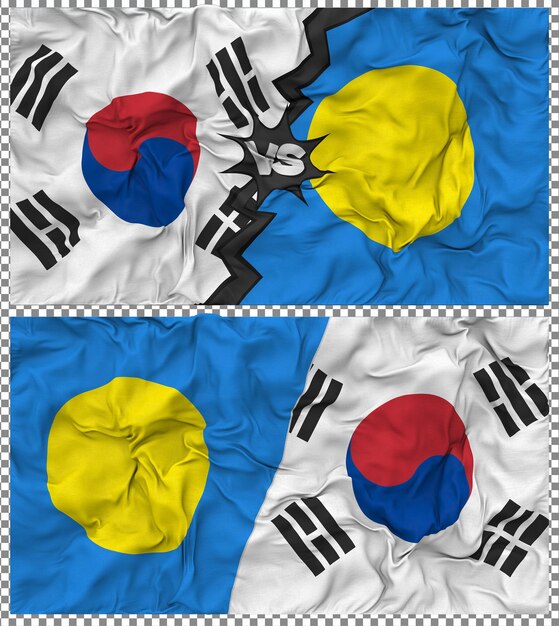 Palau versus Zuid-Korea Half gecombineerde vlag Cloth Bump Texture 3D Rendering