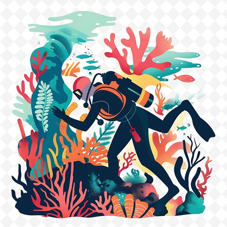 PSD palauan divers exploring underwater worlds design is aquatic illustration cutural landscape view