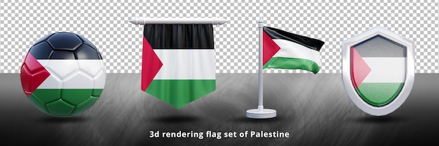 Palestina nationale vlag set illustratie of 3d-realistische palestina wuivende land vlag ingesteld pictogram