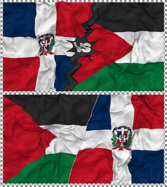 Palestina versus Dominicaanse Halve Gecombineerde Vlag Stof Bump Textuur 3D Rendering