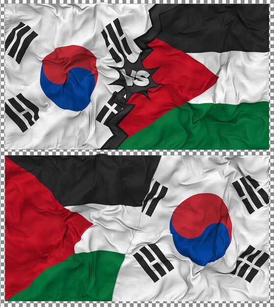 Palestina versus Zuid-Korea Half gecombineerde vlag Cloth Bump Texture 3D Rendering
