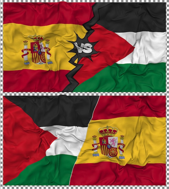 palestine vs spain half combined flag cloth bump texture 3d rendering