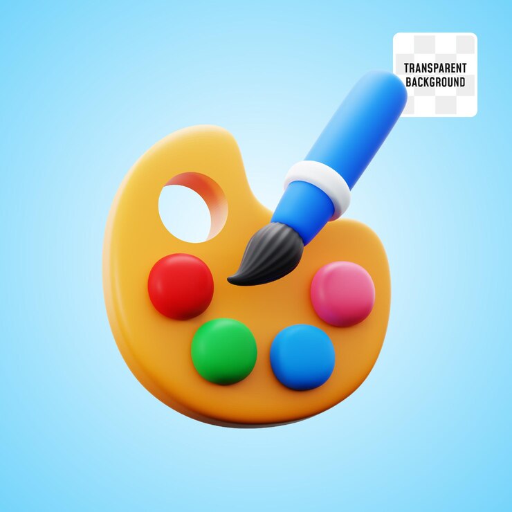 palette color with paint brush for creative artist class education 3d icon illustration render design