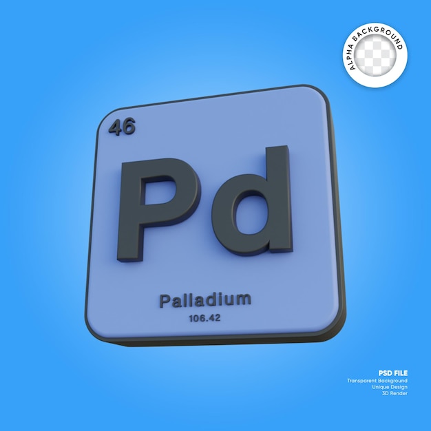PSD palladium scheikundig element periodiek 3d render