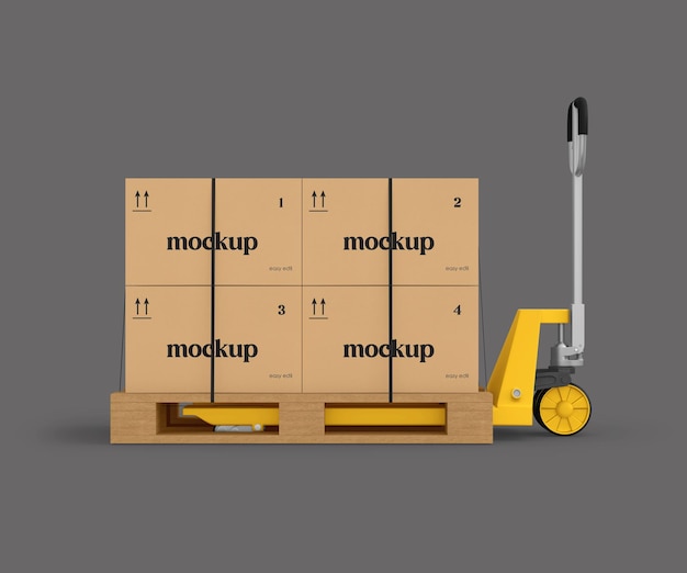 pallet of cardboard boxes being moved by a forklift