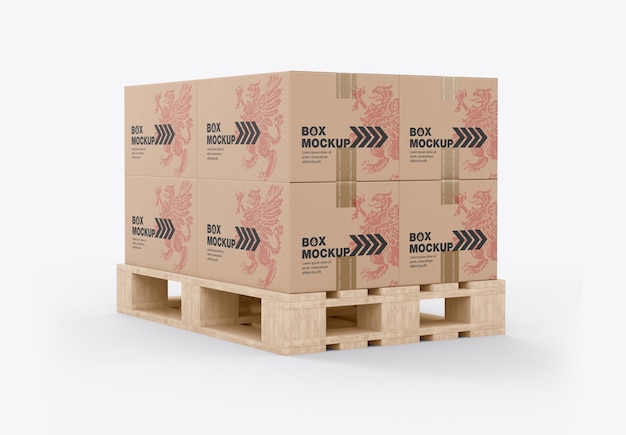 Pallet met Kraft Boxes Mockup 3D render