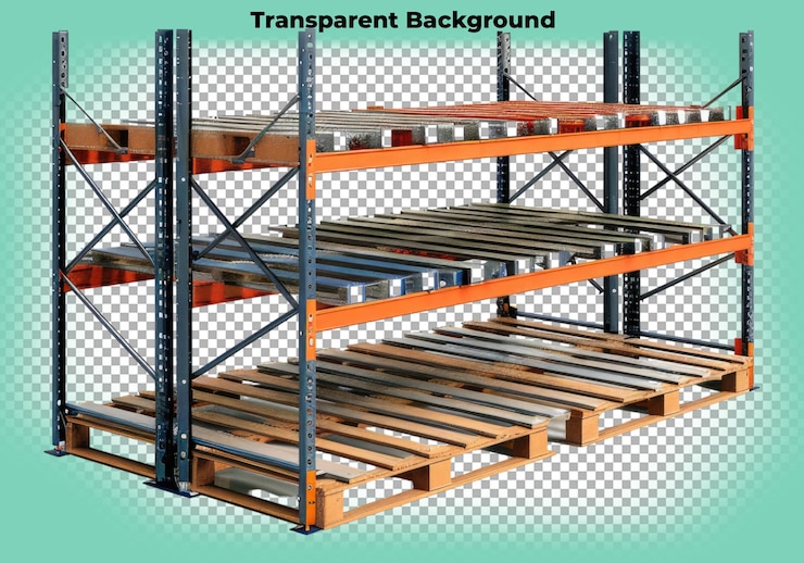 PSD pallet racks isolated on transparent background