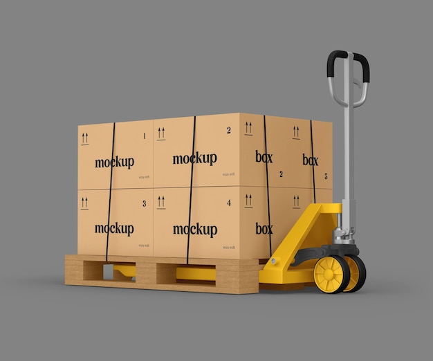 Pallet van kartonnen dozen met handtruck