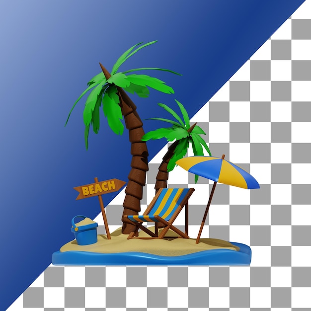 Palm i krzesło plażowe i parasol 3d ilustracja