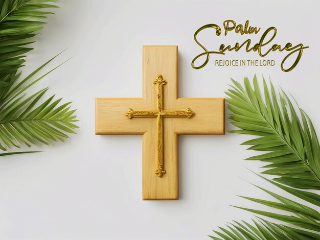 PSD palm leaf background palm sunday poster with palm branches and cross