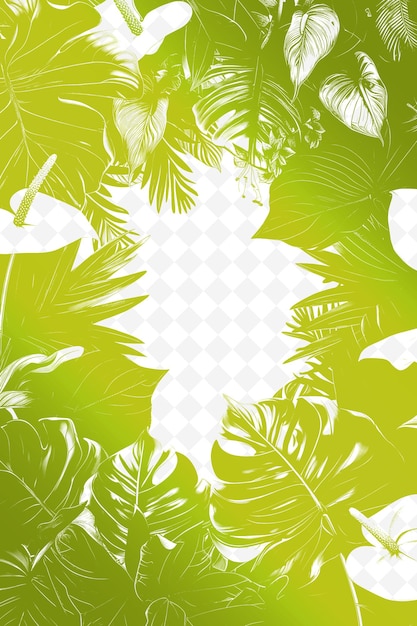 PSD palm leaf frame surrounded by anthurium flowers and tropical creative vector art designs of nature