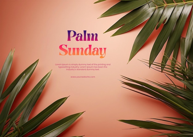 Palm Sunday concept palm tree branches decorated edges of the canvas