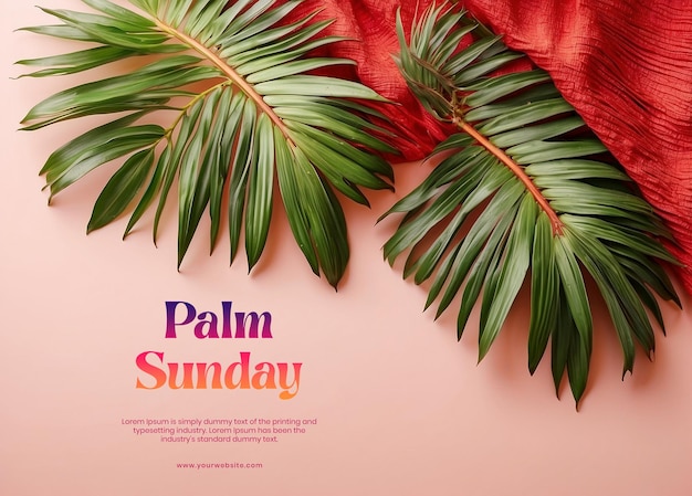 PSD palm sunday concept palm tree branches decorated edges of the canvas