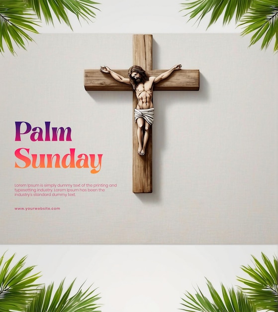 Palm sunday concept palm tree branches on edges of the canvas on white texture background