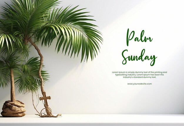 PSD il concetto della domenica delle palme rami di palme sul lato sinistro della tela su sfondo bianco