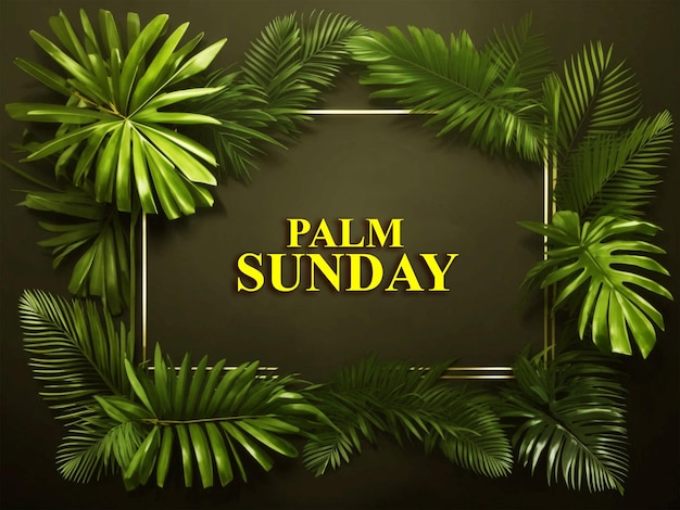 Palm sunday greeting banner template for christian holiday cross and palm tree leaves background