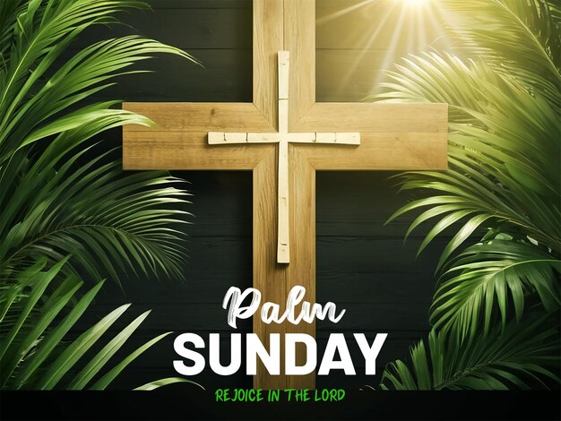 PSD palm sunday holiday banner illustration with palm branches and cross